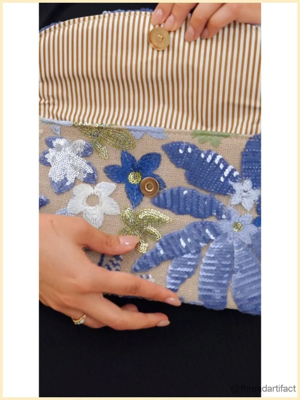 Sequin Floral Beaded Clutch Evening Bag - Embroidered Envelope Purse